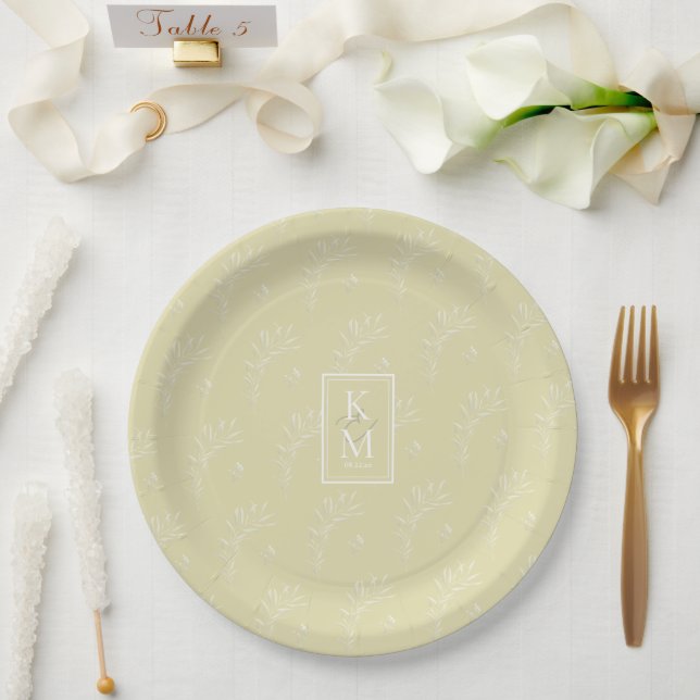 Eukalyptus Pattern Wedding Yellow ID901 Pappteller (Hochzeit)