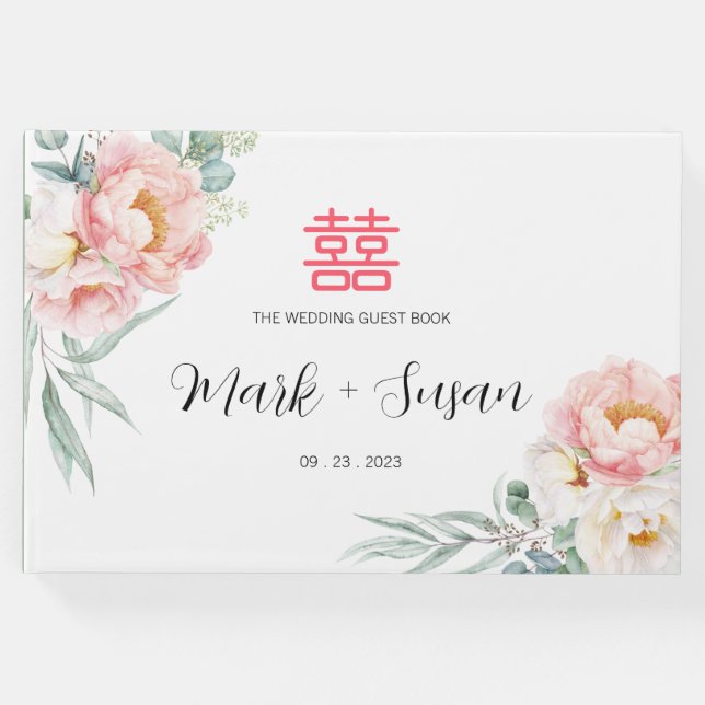 Eukalyptus Peonies Chinese Wedding Guest Book Gästebuch (Vorderseite)
