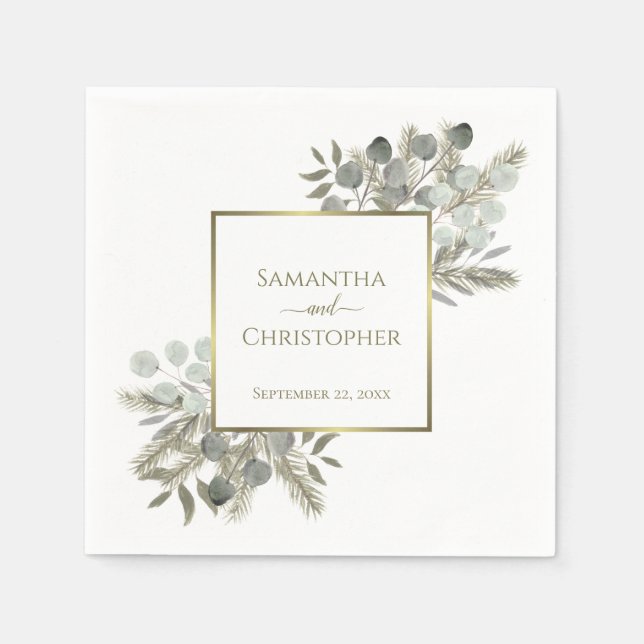 Eukalyptus & Pine Gold & Sage Wedding Serviette (Vorderseite)