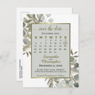 Eukalyptus & Pine Grey Save the Date Calendar Ankündigungspostkarte