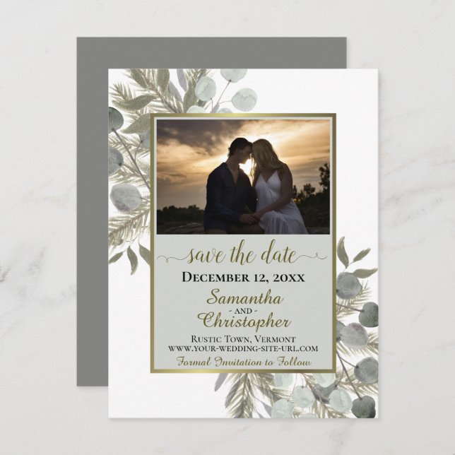 Eukalyptus & Pine mit Foto Grau Wedding Save The Date