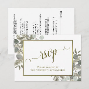 Eukalyptus & Pine Sage Green & Gold Wedding RSVP Karte