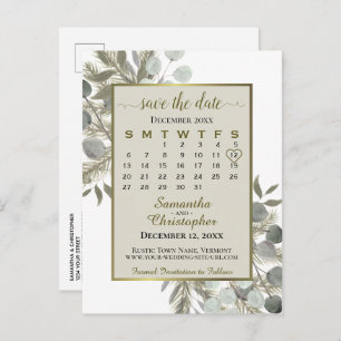 Eukalyptus & Pine Taupe Tan Save the Date Kalender Ankündigungspostkarte