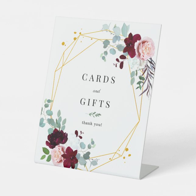 Eukalyptus Pink Bläserner Burgund Karten und Gesch Sockelschild (Vorderseite)