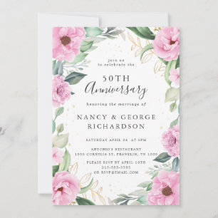 Eukalyptus Pink Blume 50. Hochzeitstag Einladung
