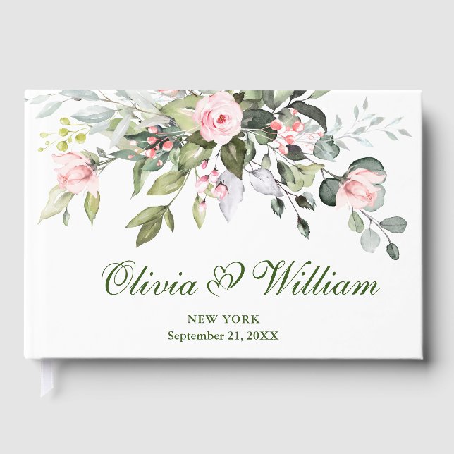 Eukalyptus Pink Blush Rose Hochzeit Gästebuch (Vorderseite)