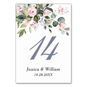 Eukalyptus Pink Blush Rosen Hochzeitstisch Nummer Tischnummer