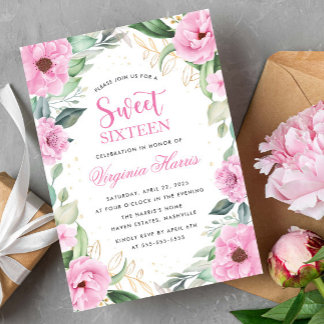 Eukalyptus Pink Floral 16 . Geburtstag 16 Geburtst Einladung