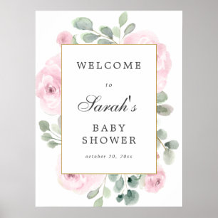 Eukalyptus Pink Floral Baby Dusche Begrüßungszeich Poster
