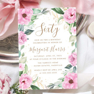 Eukalyptus Pink Gold Floral 60. 60. Geburtstag Einladung