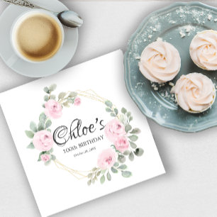 Eukalyptus Pink Rose Floral 100. Geburtstagsparty Serviette