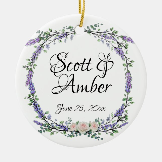 Eukalyptus pink-weiße Rosen Keramik Ornament (Vorne)