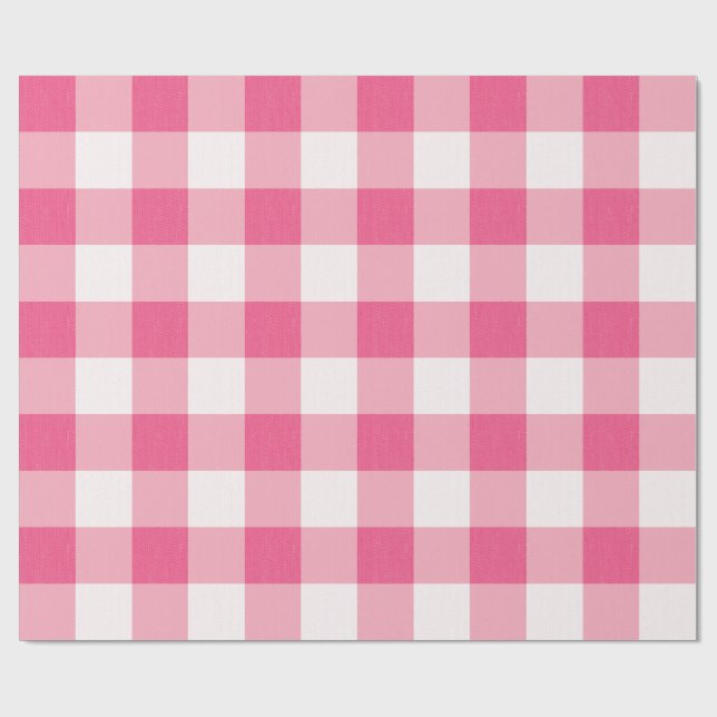 Eukalyptus Pink & White Gingham Karo Kariert Geschenkpapier (Flach)