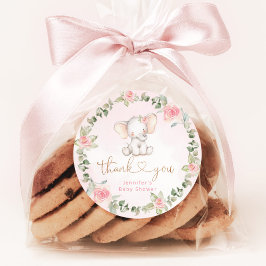 Eukalyptus pinkfarbener Elefantenbaby-Dusche Runder Aufkleber