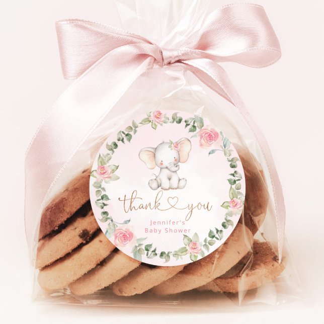 Eukalyptus pinkfarbener Elefantenbaby-Dusche Runder Aufkleber (Von Creator hochgeladen)