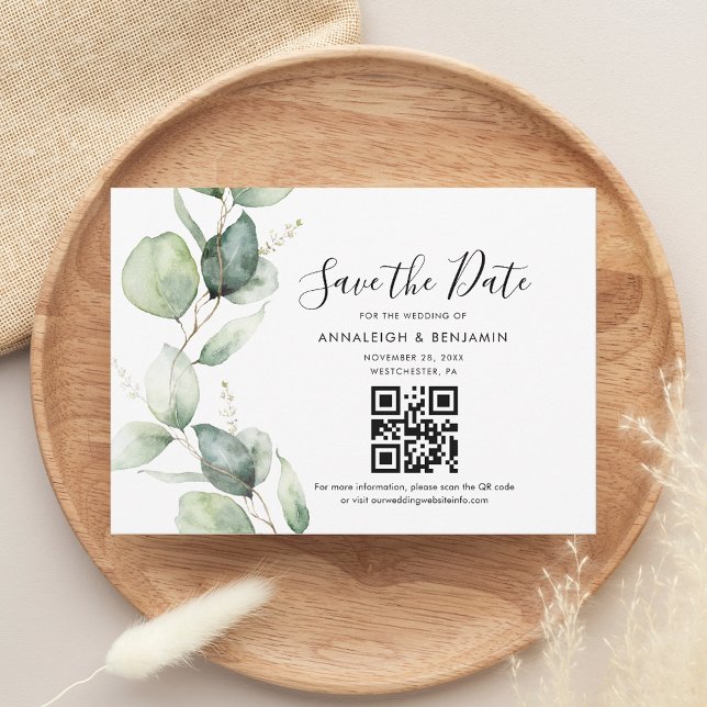 Eukalyptus QR Code Botanische Hochzeit speichern d Save The Date (Eucalyptus QR Code Botanical Wedding Save The Date)