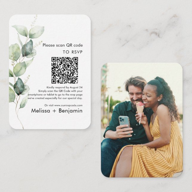 Eukalyptus QR Code UAWG Wedding Enclosure Card Begleitkarte (Vorne/Hinten)