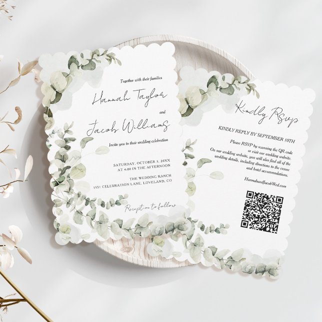 Eukalyptus QR Code Wedding Einladung (qr code eucalyptus wedding invitation)