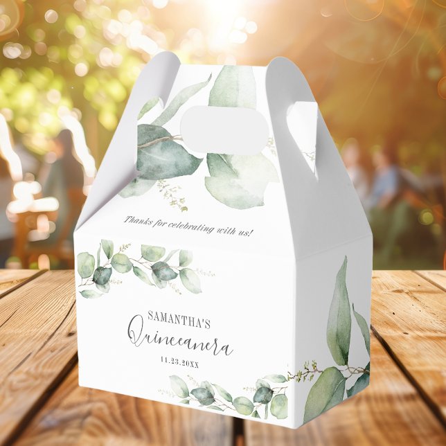 Eukalyptus Quinceanera Geschenkschachtel (Eucalyptus Minimalist Watercolor Quinceanera Favor Box)