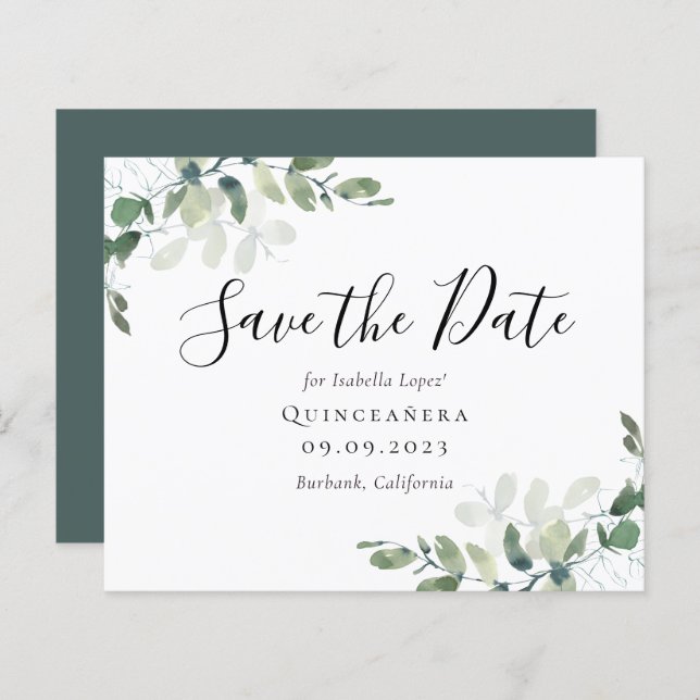 Eukalyptus Quinceañera Save the Date (Vorne/Hinten)