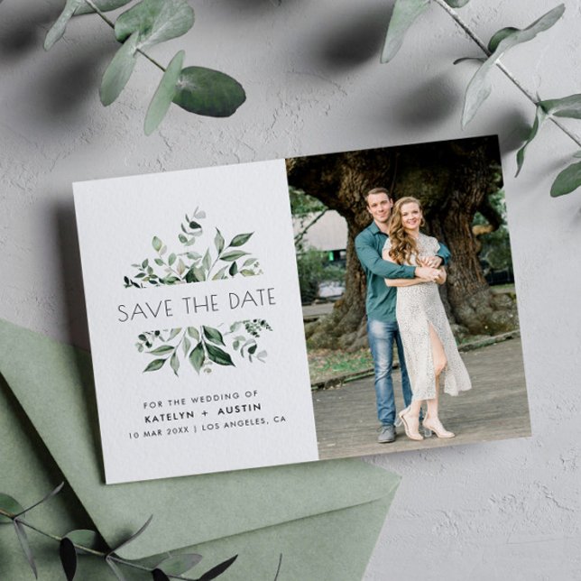 Eukalyptus-Rahmen Schriftstelle Hochzeit speichern Postkarte (Von Creator hochgeladen)