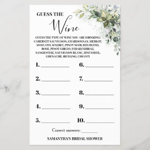 Eukalyptus Ratet die Wine Brautparty Game Card Flyer