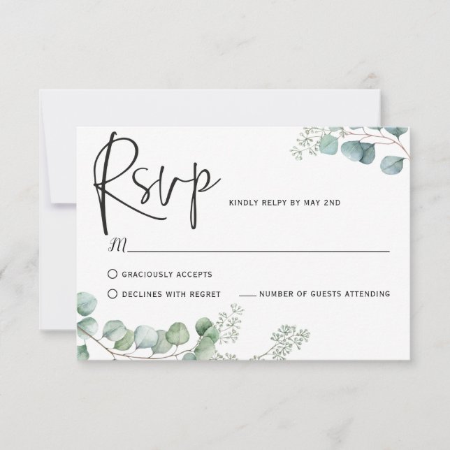 Eukalyptus Response Cards, RSVP Karte (Vorderseite)