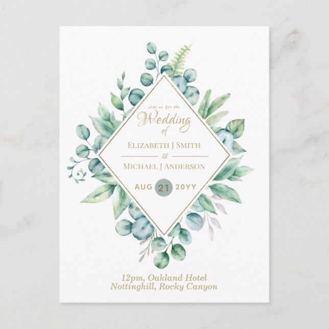 Eukalyptus Rett Date, Wedding Invite UAWG Postkarte (Vorderseite)