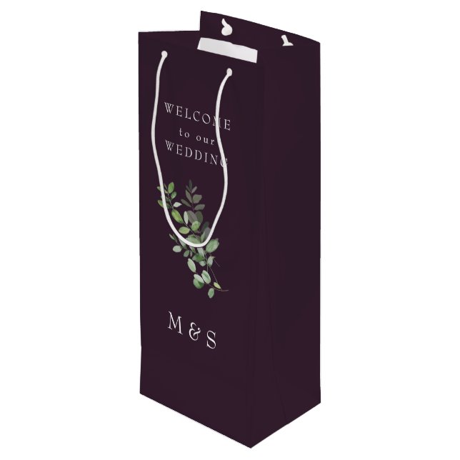 Eukalyptus Rich Wine Wedding Geschenktüte Für Weinflaschen (Rückseite Schrägansicht)