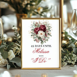 Eukalyptus-Rosa-Burgunder-Countdown-Tischschild Poster