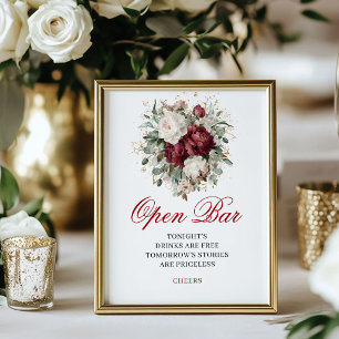 Eukalyptus-Rosa-Burgunder-Farben-Open-Bar-Hochzeit Poster