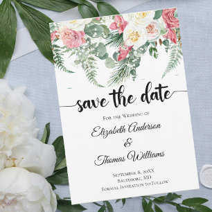 Eukalyptus Rosa Weiße Florale Rosen Save the Date  Einladung