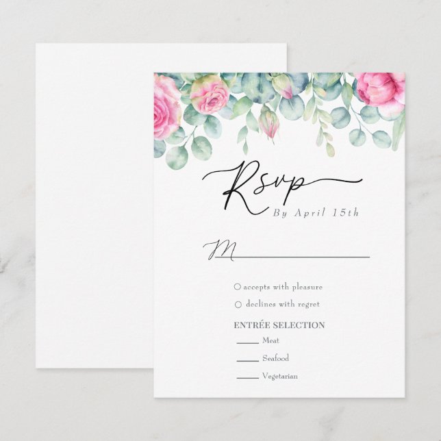 Eukalyptus-Rose | Elegant Boho Greenerity Wedding RSVP Karte (Vorne/Hinten)