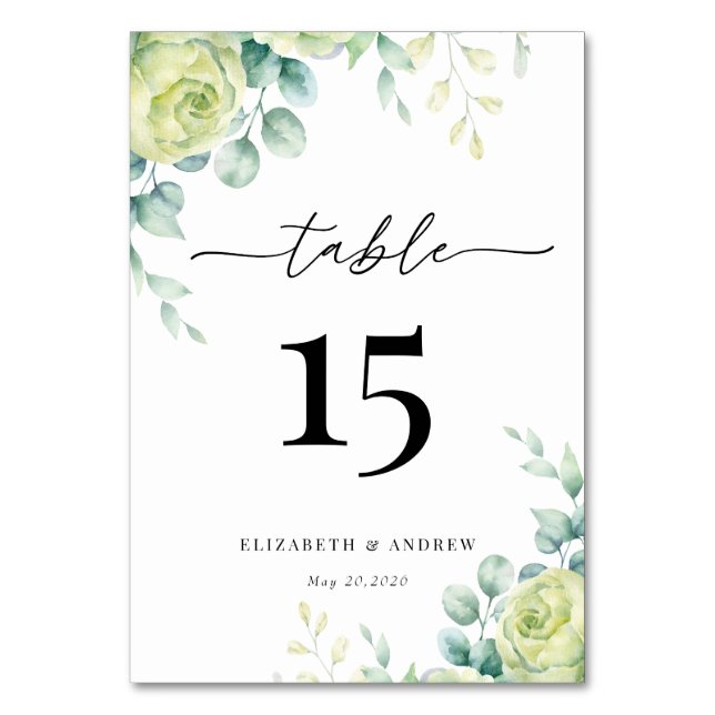 Eukalyptus-Rose | Elegant Boho Greenerity Wedding Tischnummer (Vorderseite)