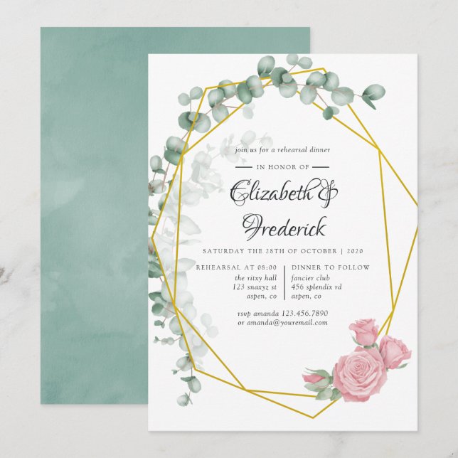 Eukalyptus Rose Geometrische Probe Abendessen Einladung (Vorne/Hinten)