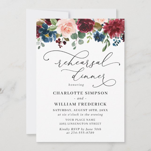 Eukalyptus-Rose-PROBE DINNER Einladung (Vorderseite)