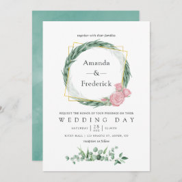 Eukalyptus-Rose Wasserfarbe Geometrische Hochzeit Einladung
