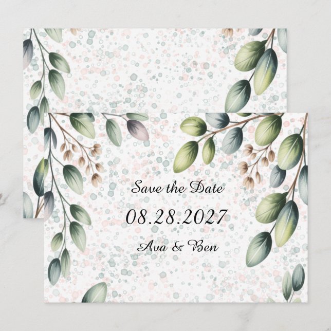 Eukalyptus-Rot Alcohol-Tinte-Hochzeit Save The Date (Vorne/Hinten)