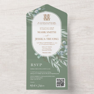 Eukalyptus Round-Frame-Chinesische Hochzeit All In One Einladung