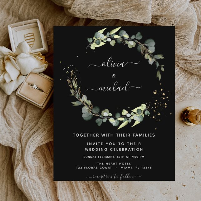 Eukalyptus Rustic Black Wedding Einladung Flyer (Von Creator hochgeladen)
