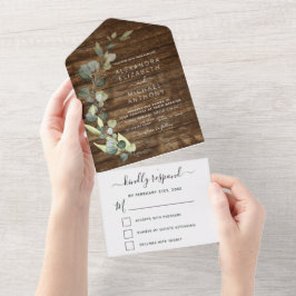 Eukalyptus Rustic Country Wood Wedding All In One Einladung