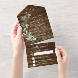 Eukalyptus Rustic Country Wood Wedding RSVP All In One Einladung