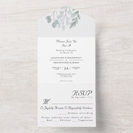 Eukalyptus Rustic Floral Watercolor Wedding All In One Einladung