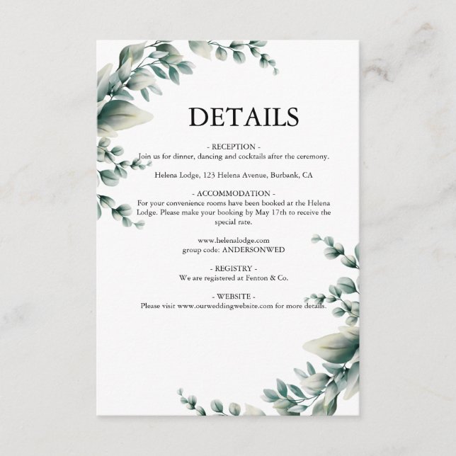 Eukalyptus Rustic Greenerity Wedding Begleitkarte (Vorderseite)