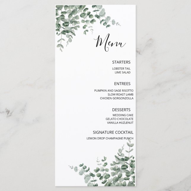 Eukalyptus Rustic Greenerity Wedding Menükarte (Vorderseite)