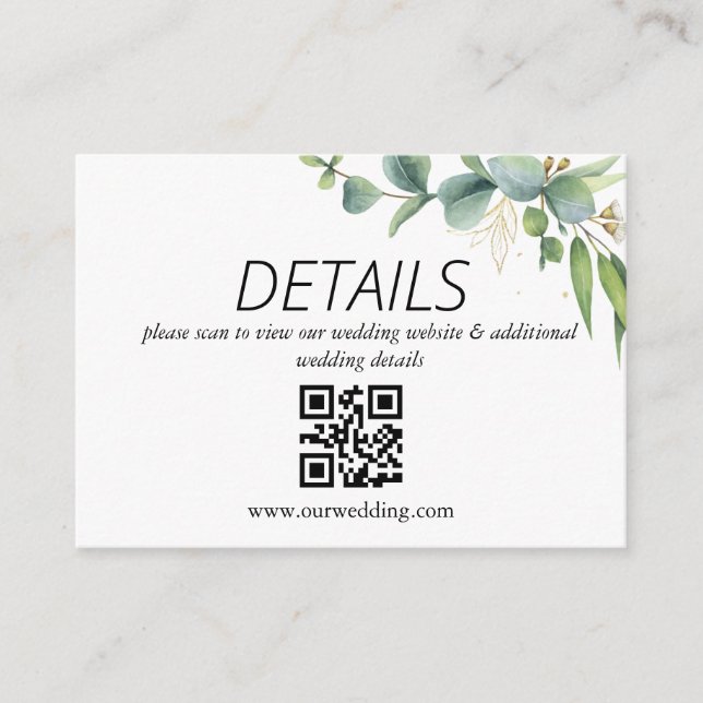 Eukalyptus Rustic Greenerity Wedding QR Code Begleitkarte (Vorderseite)