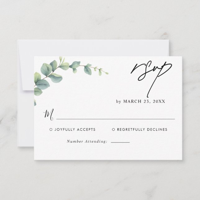 Eukalyptus Rustic Greenerity Wedding RSVP Karte (Vorderseite)