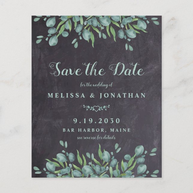 Eukalyptus Rustic QR Code Wedding Save the Date (Vorderseite)