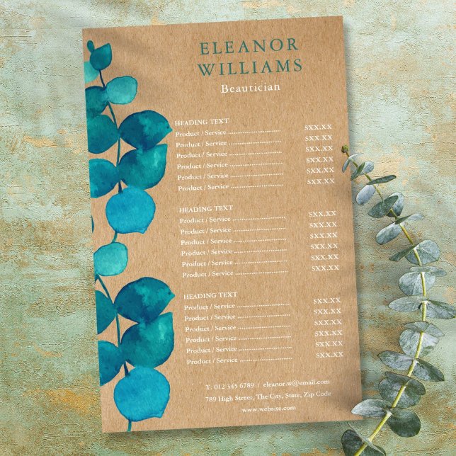 Eukalyptus Rustic Salon Service Menu Flyer (Eucalyptus Rustic Salon Service Menu Flyer)