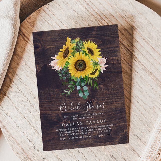 Eukalyptus rustic Sunflower | Brautparty aus Holz Einladung (Von Creator hochgeladen)
